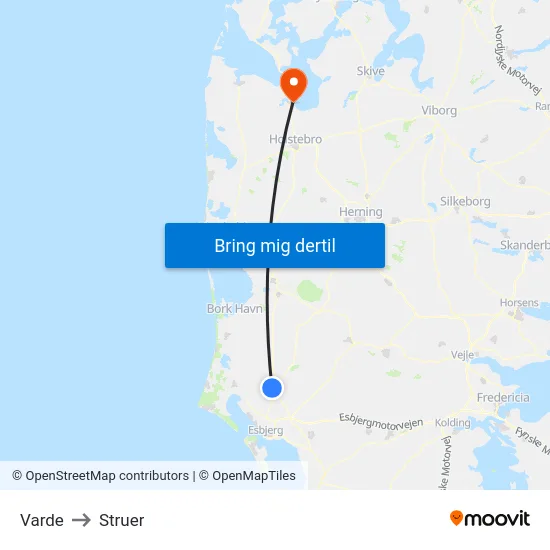 Varde to Struer map