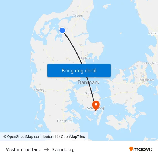 Vesthimmerland to Svendborg map