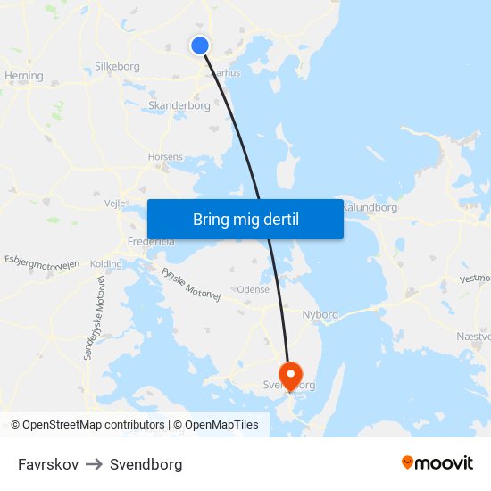 Favrskov to Svendborg map