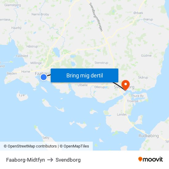 Faaborg-Midtfyn to Svendborg map