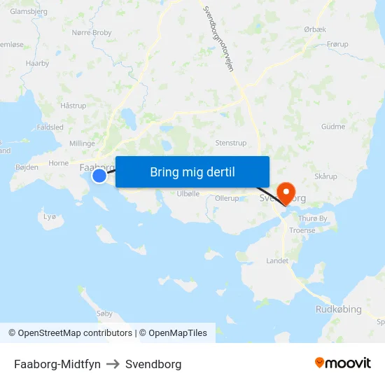 Faaborg-Midtfyn to Svendborg map