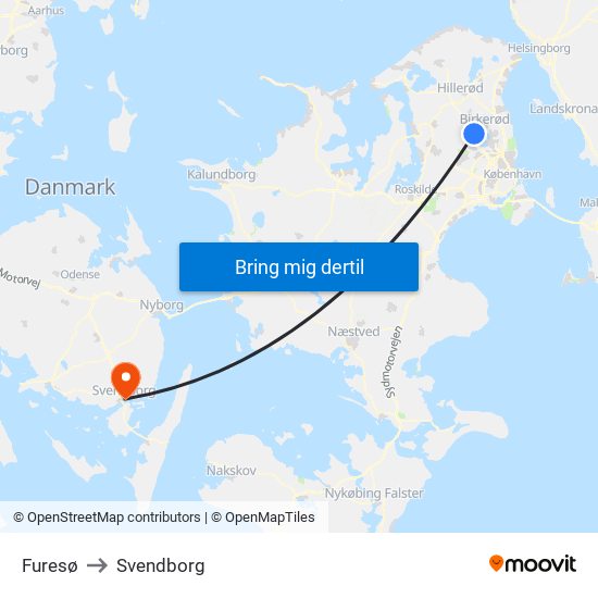 Furesø to Svendborg map