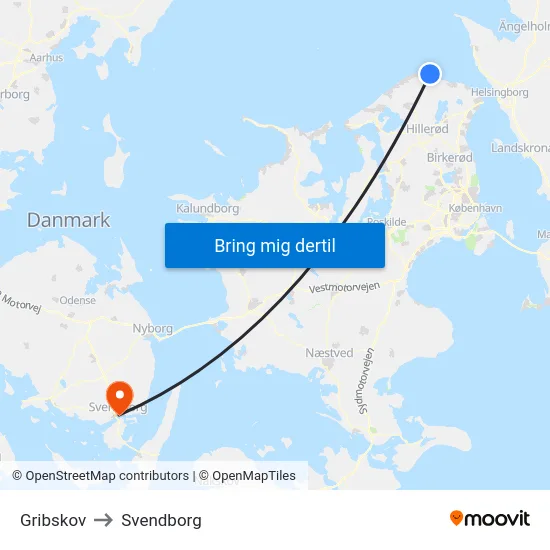 Gribskov to Svendborg map