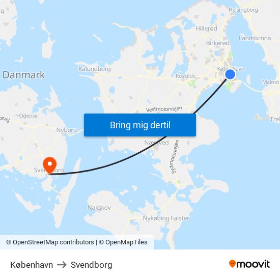 København to Svendborg map