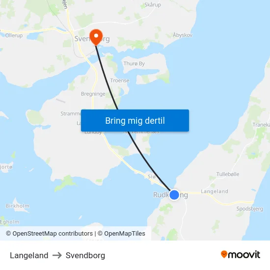 Langeland to Svendborg map