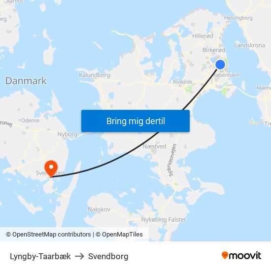 Lyngby-Taarbæk to Svendborg map