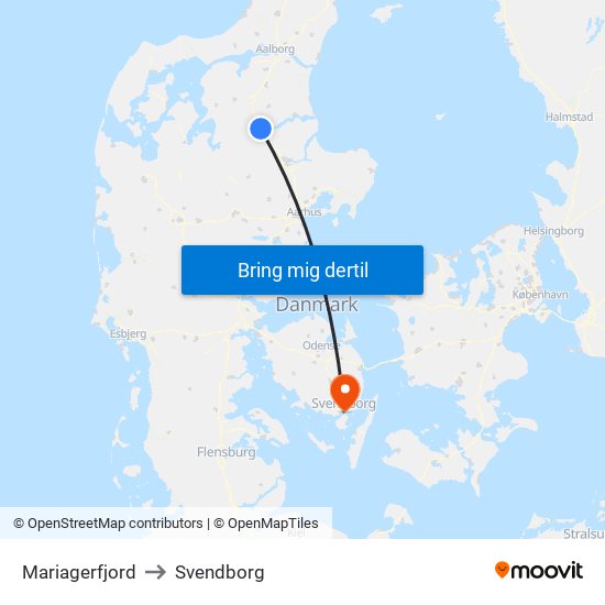 Mariagerfjord to Svendborg map