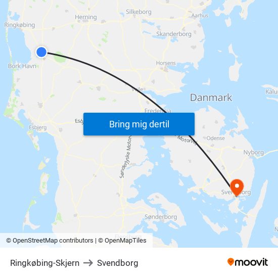 Ringkøbing-Skjern to Svendborg map