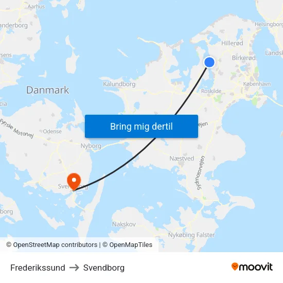 Frederikssund to Svendborg map