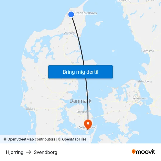 Hjørring to Svendborg map