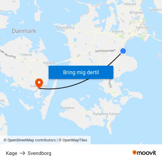 Køge to Svendborg map