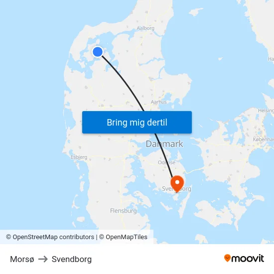 Morsø to Svendborg map