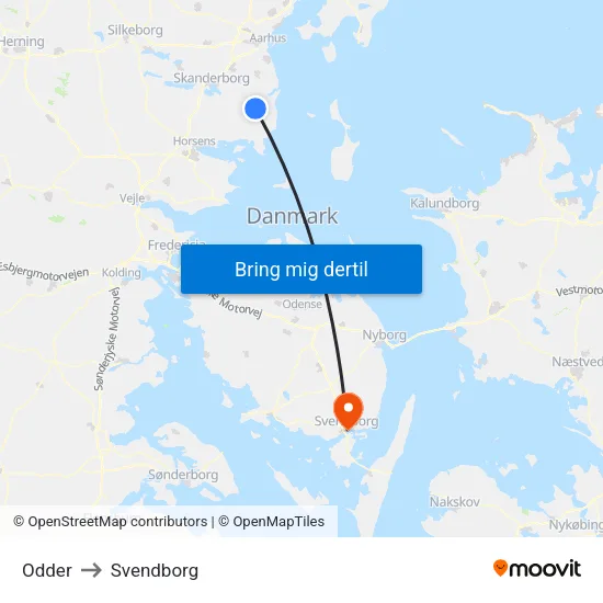 Odder to Svendborg map
