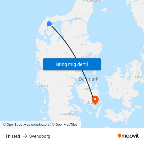 Thisted to Svendborg map