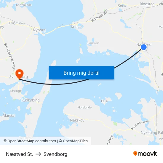 Næstved St. to Svendborg map