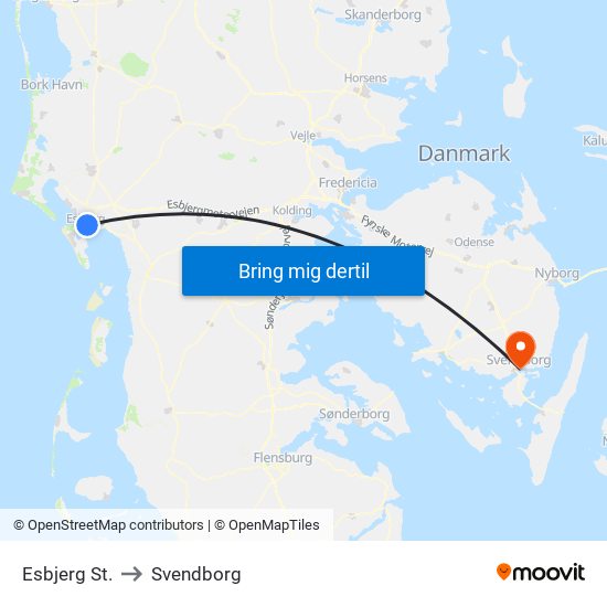 Esbjerg St. to Svendborg map