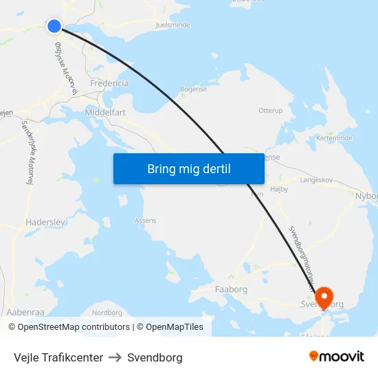Vejle Trafikcenter to Svendborg map