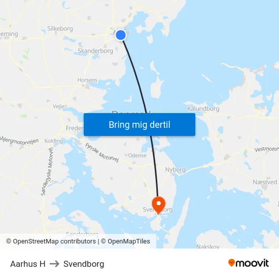 Aarhus H to Svendborg map