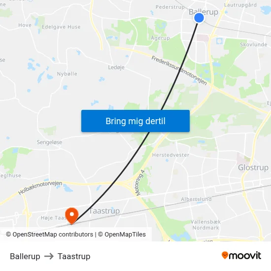 Ballerup to Taastrup map