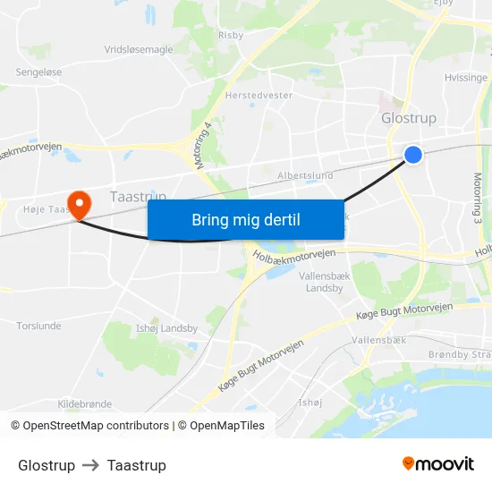 Glostrup to Taastrup map