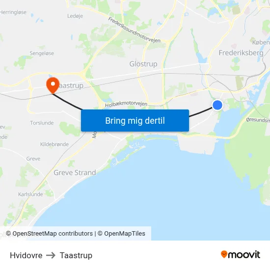 Hvidovre to Taastrup map