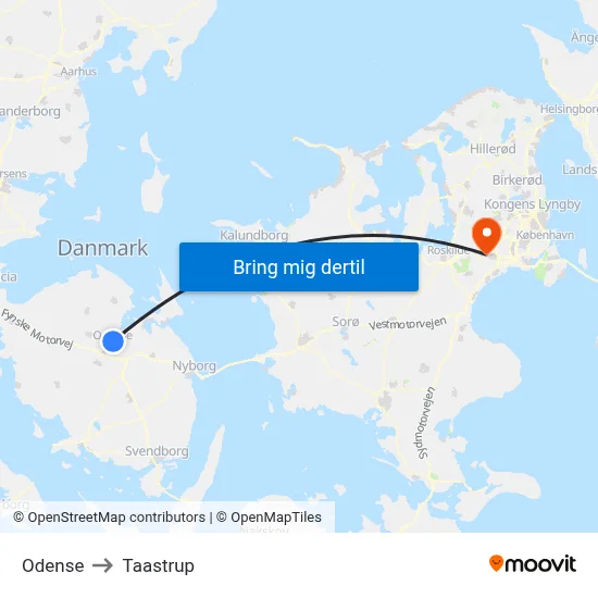 Odense to Taastrup map