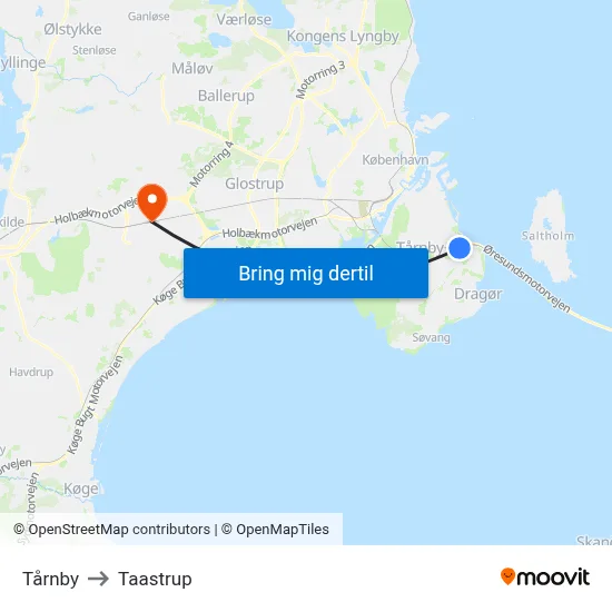 Tårnby to Taastrup map