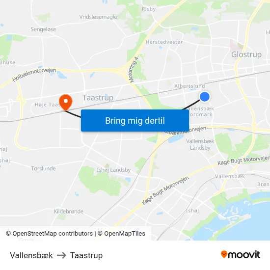 Vallensbæk to Taastrup map