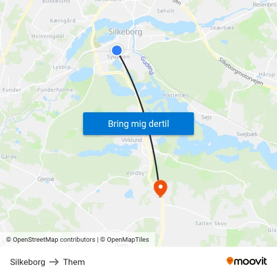 Silkeborg to Them map