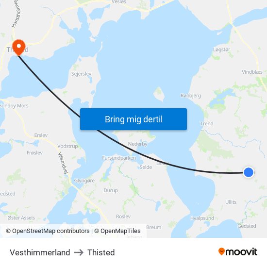 Vesthimmerland to Thisted map