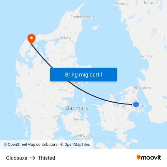 Gladsaxe to Thisted map