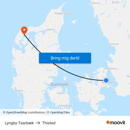 Lyngby-Taarbæk to Thisted map