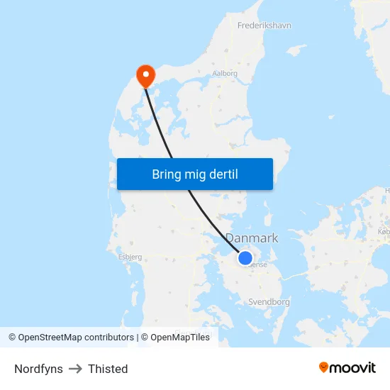 Nordfyns to Thisted map