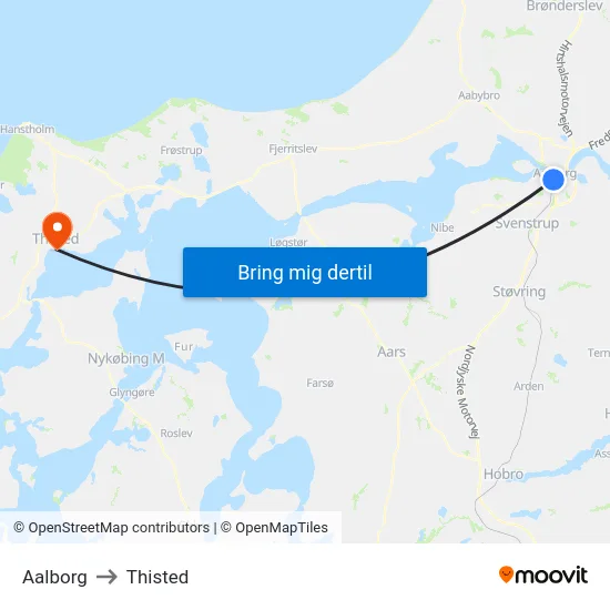 Aalborg to Thisted map