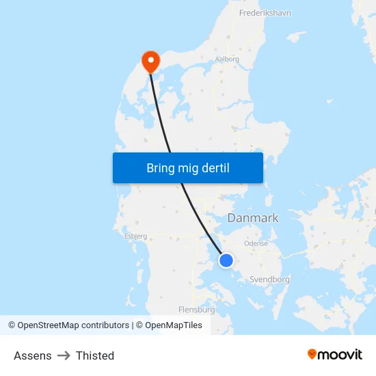 Assens to Thisted map