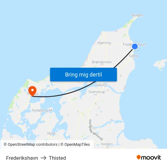 Frederikshavn to Thisted map