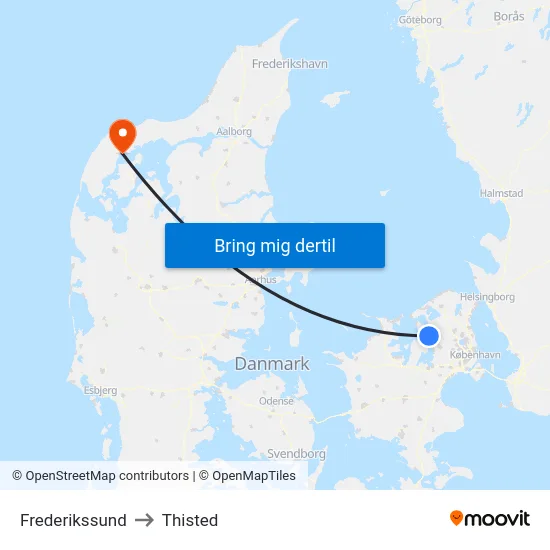 Frederikssund to Thisted map