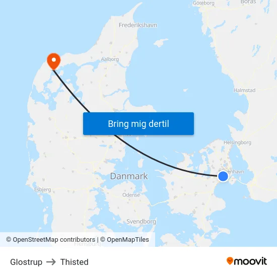 Glostrup to Thisted map