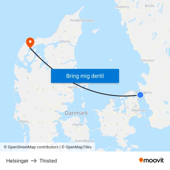 Helsingør to Thisted map