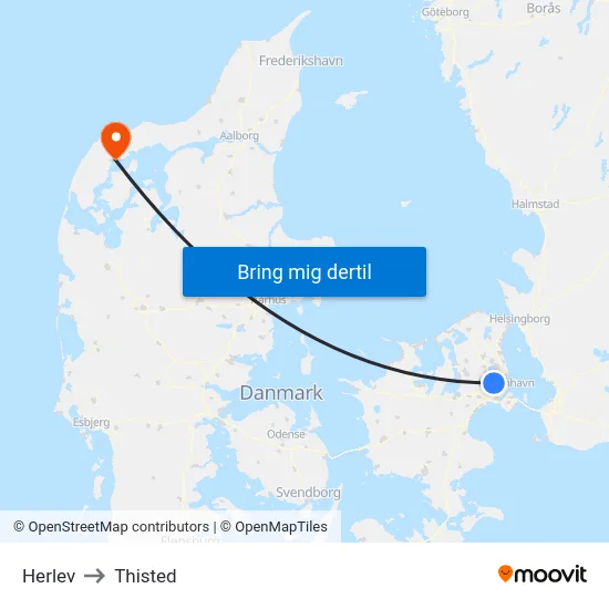 Herlev to Thisted map