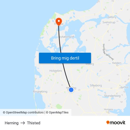 Herning to Thisted map