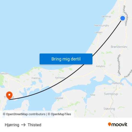 Hjørring to Thisted map