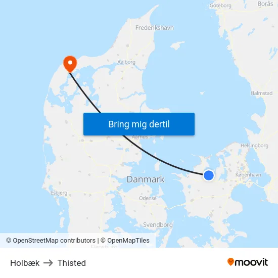 Holbæk to Thisted map