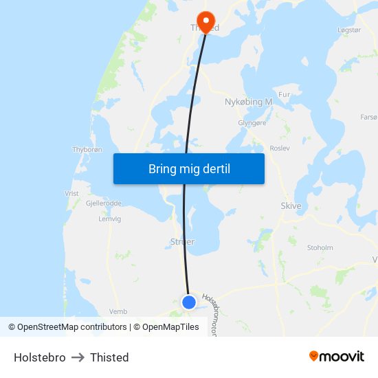 Holstebro to Thisted map