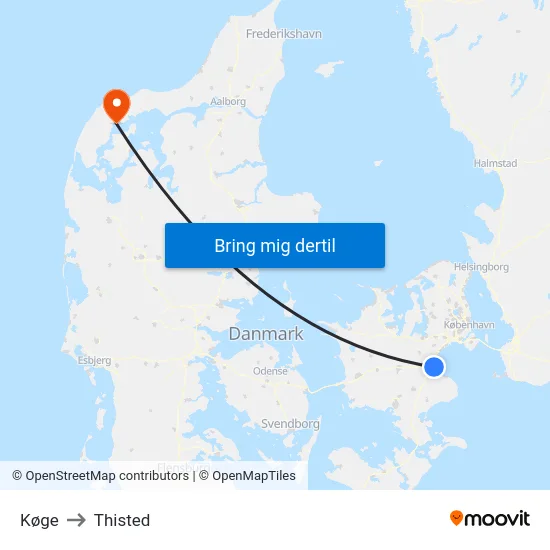Køge to Thisted map