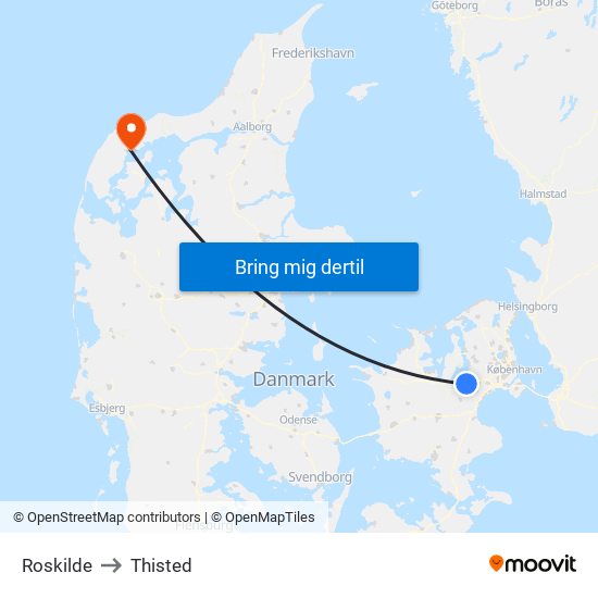 Roskilde to Thisted map