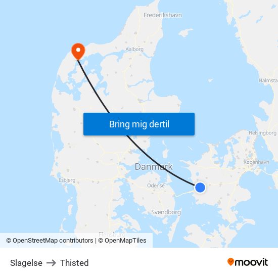 Slagelse to Thisted map
