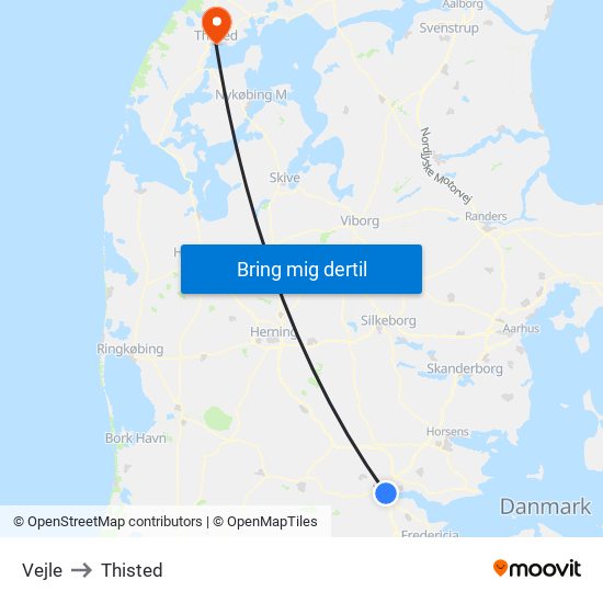 Vejle to Thisted map