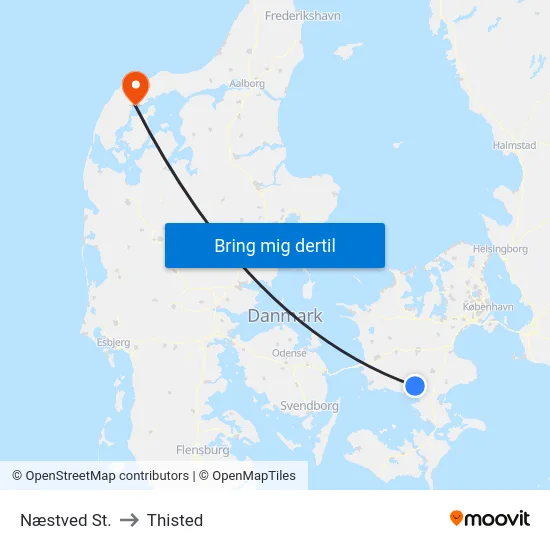 Næstved St. to Thisted map