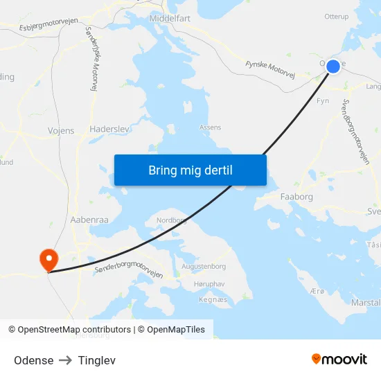 Odense to Tinglev map